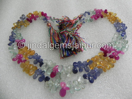 Multi Precious Stones Faceted Pear Beads
